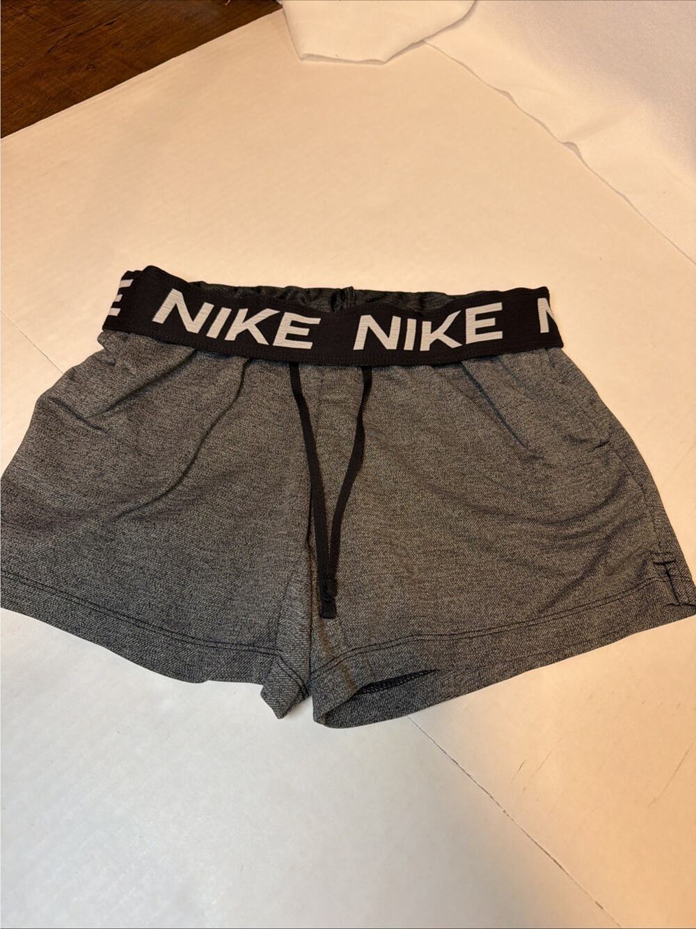 Nike Dri-FIT Fold Over Logo Waistband Athletic Running Shorts Gray XS